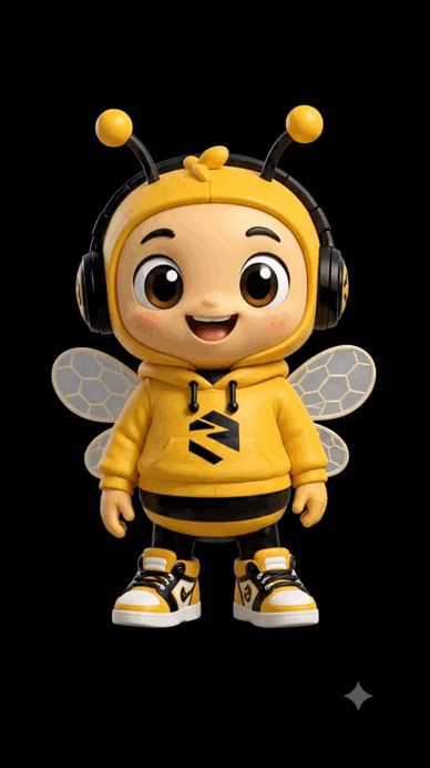 ZestHive mascot — chú ong vàng đeo tai nghe